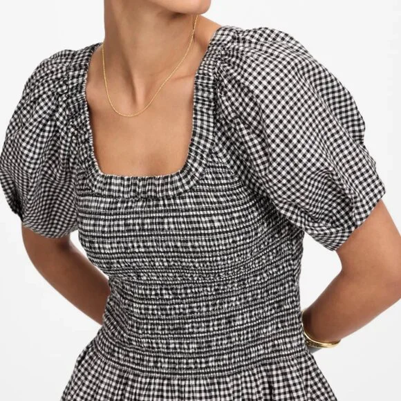 Madewell Smocked U-Neck Mini Dress in Gingham NWT - Picture 5 of 8